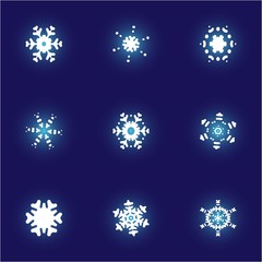 Cute snowflake with shadow on blue background.