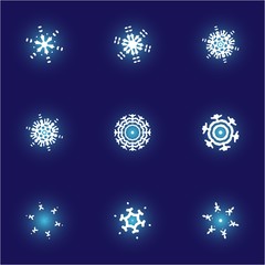 Cute snowflake with shadow on blue background.
