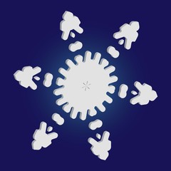 Cute snowflake with shadow on blue background.