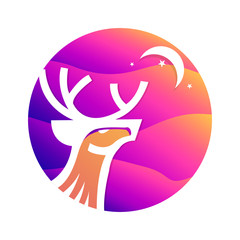 Circle Deer and little moon Illustration Vector Template. Suitable for Creative Industry, Multimedia, entertainment, zoo, Shop, and any related business.