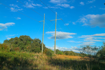 Fototapeta na wymiar High tension electric lines on path