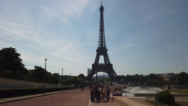 Eiffel Tower in Paris France filmed with hand held camera in 4k
