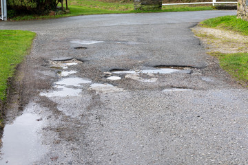 Large pothole filled with water in Cornwall