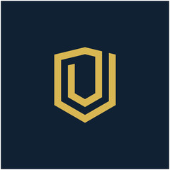 initial Letter V with Shield frame line art element. Shield Line geometry  for Security logo. Logo Icon Template for Web and Business Card, Letter Logo Template on Black Background. - vector