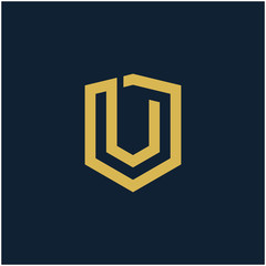 initial Letter V with Shield frame line art element. Shield Line geometry  for Security logo. Logo Icon Template for Web and Business Card, Letter Logo Template on Black Background. - vector