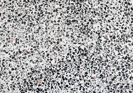 terrazzo flooring texture Black White. small stone polished pattern old surface marble vintage for background image horizontal