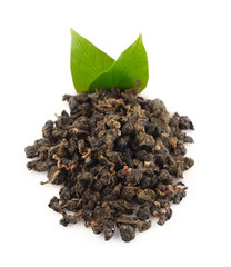 Dry oolong tea leaves isolated on white