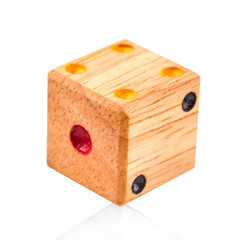 Wooden dice isolated on white background