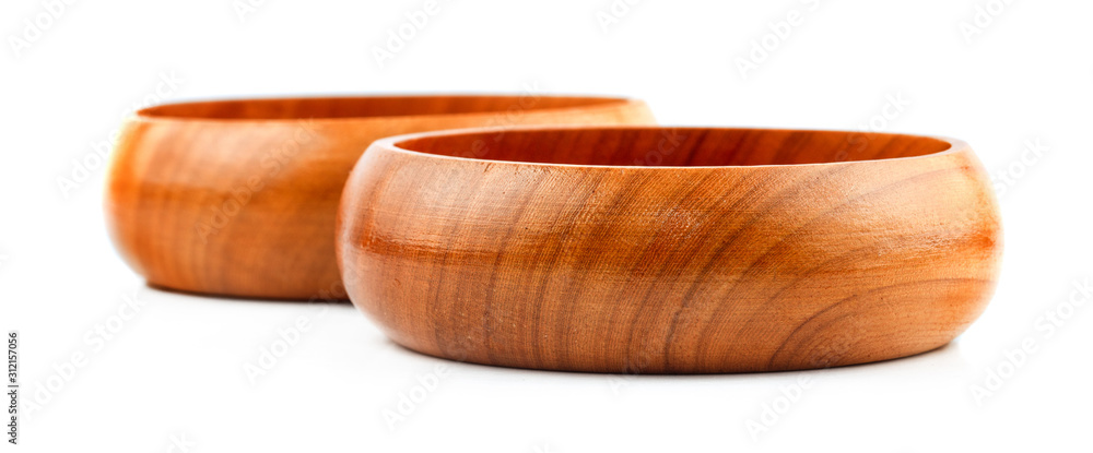 Wall mural wood bowl on white background