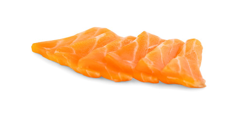 Slices of Raw Salmon Fillet Isolated on White Background