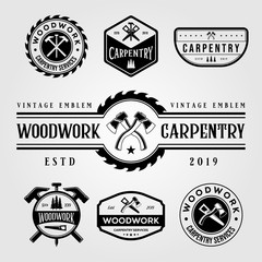 set of carpentry woodwork vintage logo craftsman vector illustration design - obrazy, fototapety, plakaty