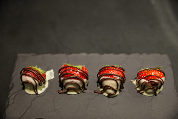 Four chocolate dipped strawberries gourmet dessert