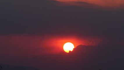 Tranquil scene of Closeup red sunset over the sky