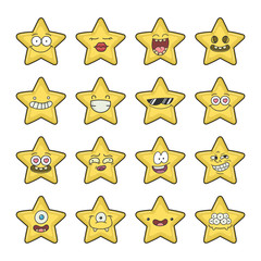 Collection of yellow stars emoticons cartoons