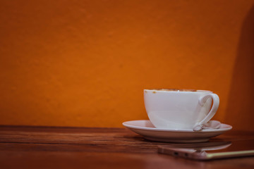Coffee in the morning . Coffee and smartphone and for working time.