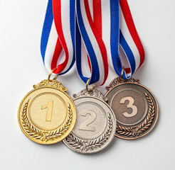 Gold, silver and bronze medal. Award for first, second and third place