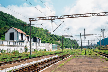 Fototapeta na wymiar Sighisoara railway station platform in Romania