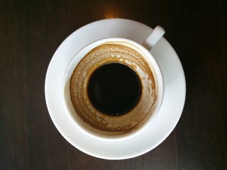 empty coffee cup top view on dark wooden background