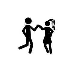 Fototapeta na wymiar stick man young man and girl dancing in couple isolated on white background