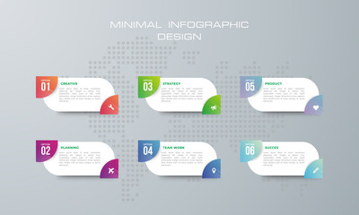 Infographic template with 6 options, workflow, process chart,Timeline infographics design vector can be used for workflow layout, diagram, annual report, web design, steps or processes. - Vector.