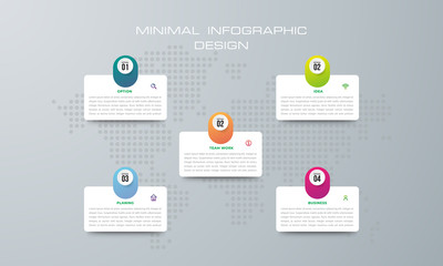 Infographic template with 5 options, workflow, process chart,Timeline infographics design vector can be used for workflow layout, diagram, annual report, web design, steps or processes. - Vector.