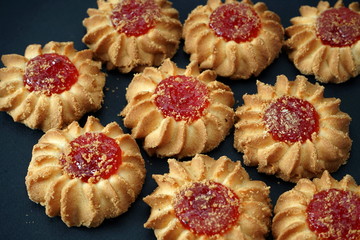Eastern kurabye cookies on a dark background