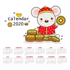 Cute Monthly Calendar 2020. Year of Rat.