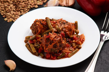 Healthy Vegetarian Lentil Meatballs with Tomato Sauce and Vegetables