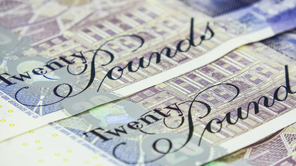 British £20 sterling pound banknotes