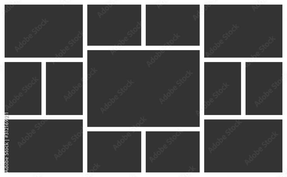 Poster collage frames layout for photo. vector frame of 13 parts photos. template for interior design.