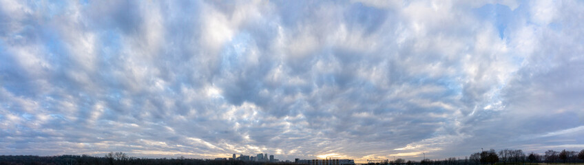 Huge Panorama of Kansas City skyline under incredible sunset sky