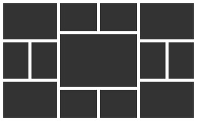 Collage frames layout for photo. Vector frame of 13 parts photos. Template for interior design.