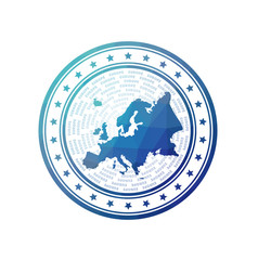 Flat low poly stamp of Europe. Polygonal Europe badge. Trendy vector logo of the continent.