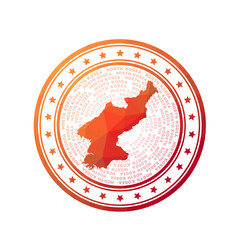 Flat low poly stamp of North Korea. Polygonal North Korea badge. Trendy vector logo of the country.
