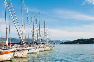 Obraz premium Sailboats moored in the port of Portovenere in Italy