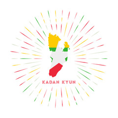 Kadan Kyun sunburst badge. The island sign with map of Kadan Kyun with Myanmarian flag. Colorful rays around the logo. Vector illustration.