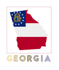 Georgia Logo. Map of Georgia with US state name and flag. Astonishing vector illustration.