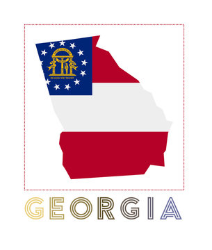 Georgia Logo. Map of Georgia with us state name and flag. Astonishing vector illustration.