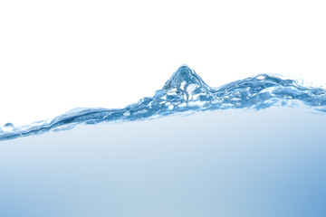 Water splash. Aqua flowing in waves and creating bubbles. Drops on the water surface feel fresh and clean. isolated on white background.