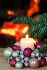 Candle holder made of glass balls. Beautiful table decoration