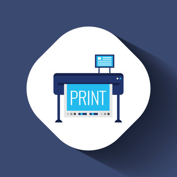 Large inkjet plotter printer flat vector illustration