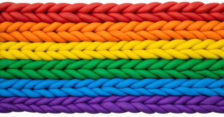 Rainbow knitting pattern vertical. Hand-made clay texture. Pride banner.