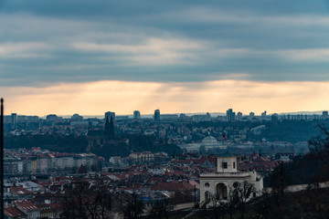 Fototapeta na wymiar Top view to red roofs skyline of Prague city, Czech Republic