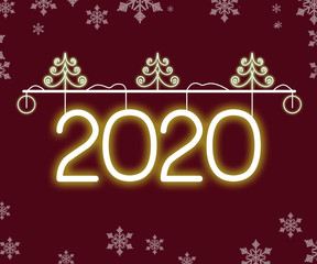 Obraz na płótnie Canvas 2020 Neon Text. New Year 2020 Design template with snowflakes. Light Banner illustration .
