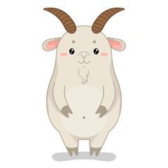 Childish vector illustration with cute happy goat.