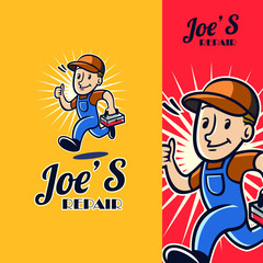 handyman mascot logo with retro style design