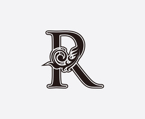 R Letter Vintage Logo Icon, Initial R Swirl Design.
