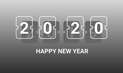 isolated white letter happy new year in 2020 with grey letter faded 2019 year number and gradient black background being welcome the new wish resolution in new year