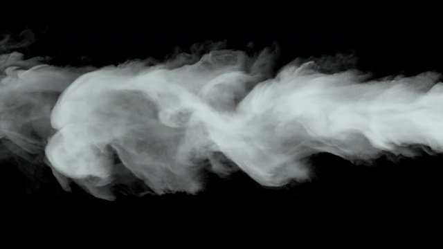 White water vapor steam on a black background. Realistic dry smoke clouds fog overlay. Simply drop it in and change its blending mode to screen or add.