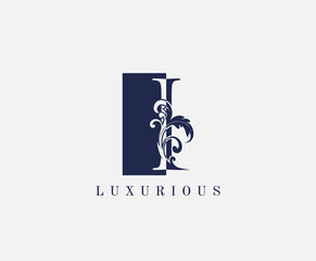 I Letter Classic Floral Vintage Logo. Luxury I Swirl Square Logo Icon